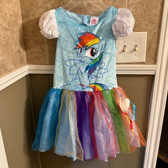 My Little Pony Rainbow Dash Costume Dress Wings Bow Girls Size S 4/6X - Picture 1 of 4